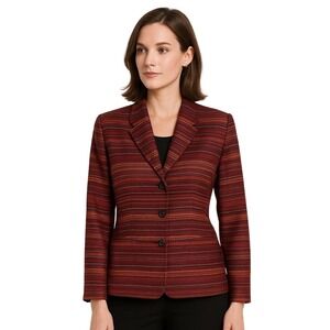 VTG Kensington Square Blazer Burgundy Multicolor Striped Single Breasted Retro S